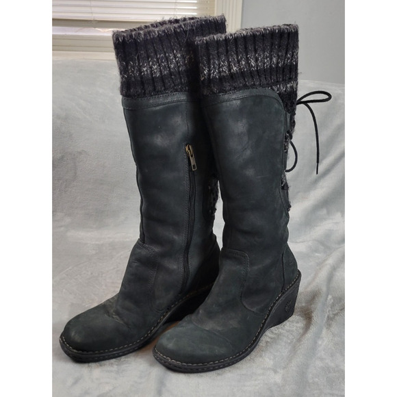UGG Women's boots sz 9 Skylair Tall Black Suede Sweater Knit Wedge boots laces - Picture 1 of 10